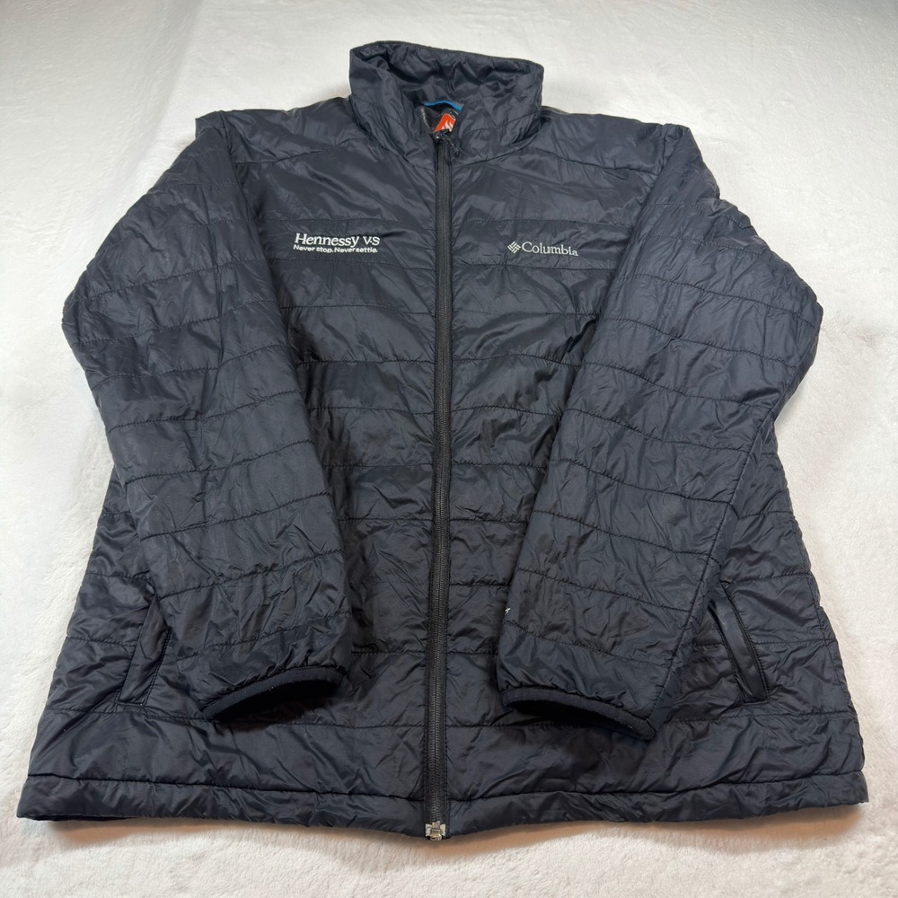 Columbia Puffer Jacket Mens Large Black‎ Good Omni-Heat Hennessy VS Promo Logo